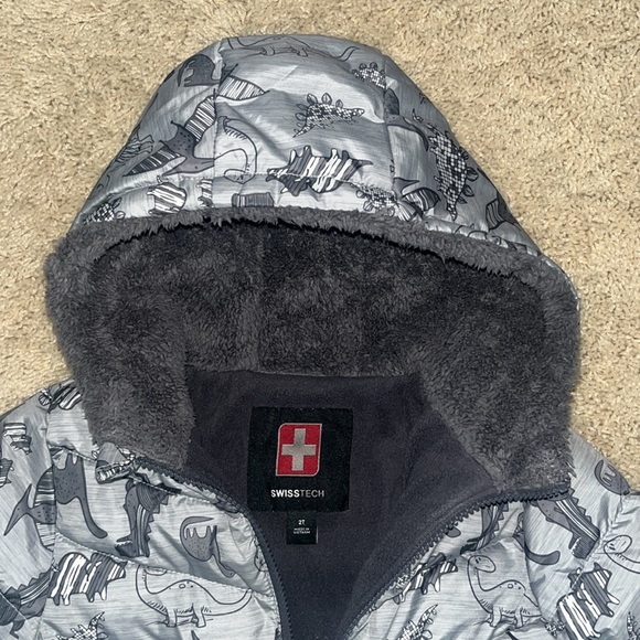 The SwissTech Toddler Boys Puffer Jacket in Gray with Dino Print - Picture 6 of 10